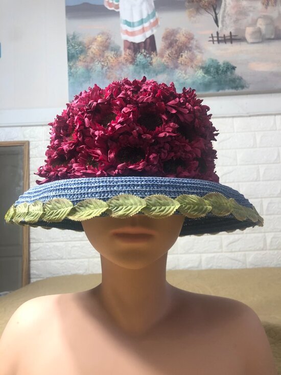 Rare Vintage Jax Hatz SF Floral Topiary Dome Straw Cocktail Hat MCM Style Retro main image 12